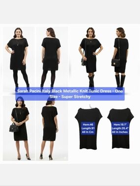 Sarah Pacini Black Metallic Knit Tunic Dress - One Size